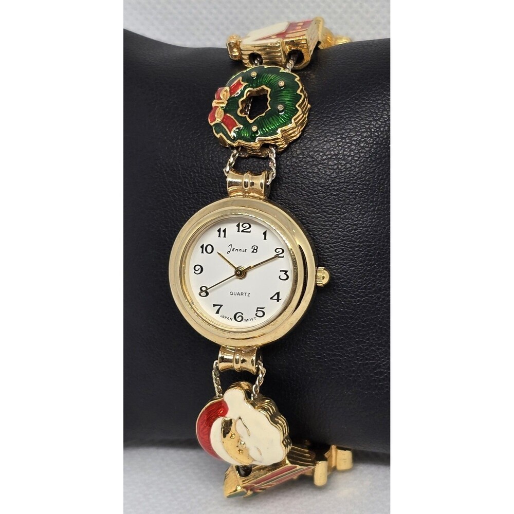 Women's Jennie B Gold Tone Christmas Santa Wrench Present Slide Charm Watch 12 - Picture 2 of 8